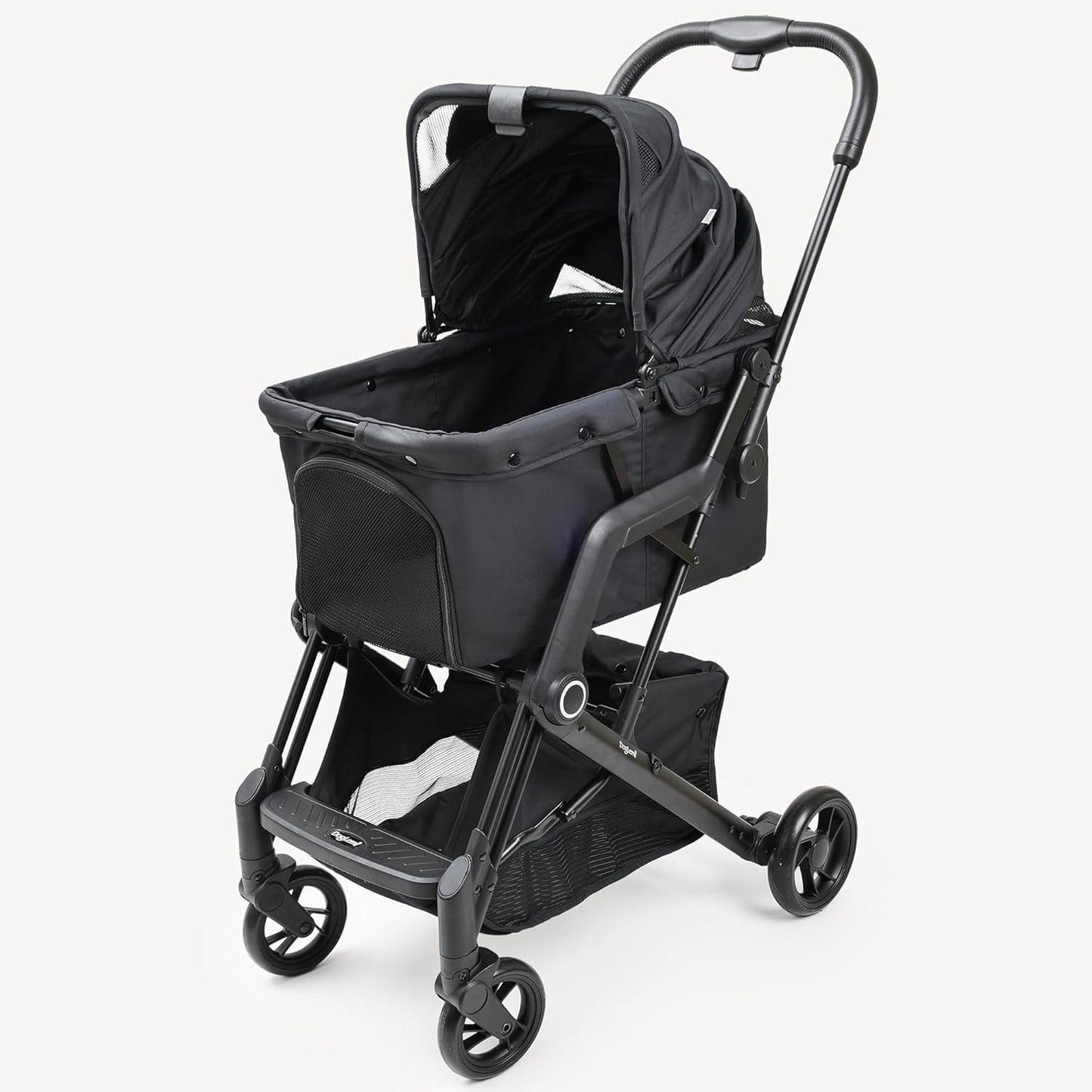 Upgraded Small/Medium Pet Stroller - Dogs & Cats up to 66 lbs, Folds for Storage and Features a Safety Foot Brake, 3-in-1 Foldable Portable Travel Carrier for 2 Small to Medium Pets (Black)