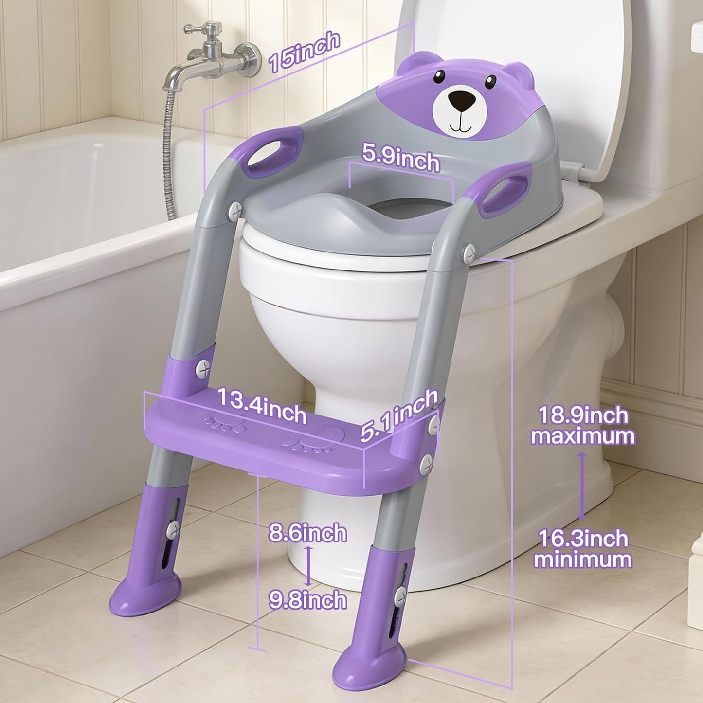 Potty Training Seat, SKYROKU Upgrade Toddler Toilet Seat for Kids Boys Girls, 2 in 1 Potty Training Toilet, Splash Guard Anti-Slip Pad Step Stool,New Sector-Shape Stabilized Base (8899+Grey)