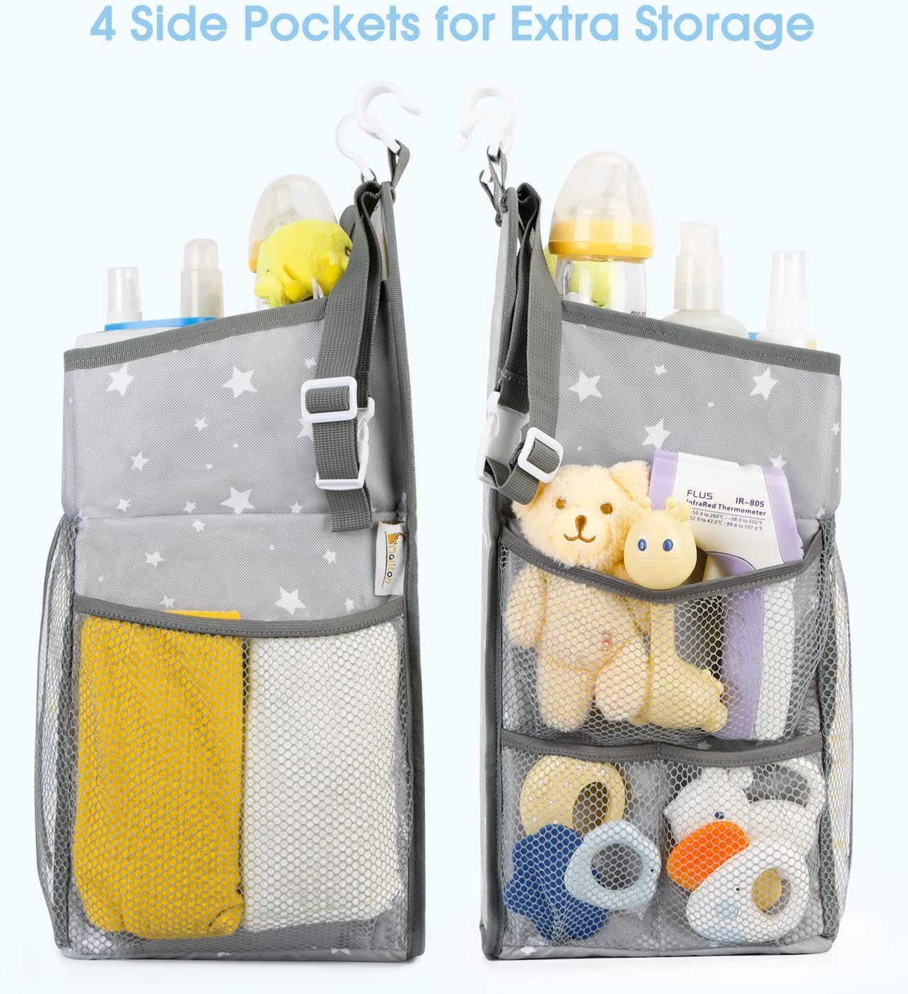 Maliton Changing Table Diaper Organizer - Baby Hanging Diaper Stacker Nursery Caddy Organizer for Cribs Playard Baby Essentials Storage (Gray)