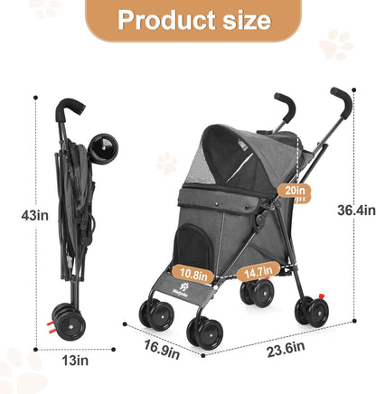 Wedyvko Travel Portable Dog Stroller, Pet Stroller for Small Puppy Dogs & Cats, Up to 33 lbs, Black