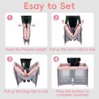 Pamo Babe Pack and Play with Bassinet, Portable Playard for Baby