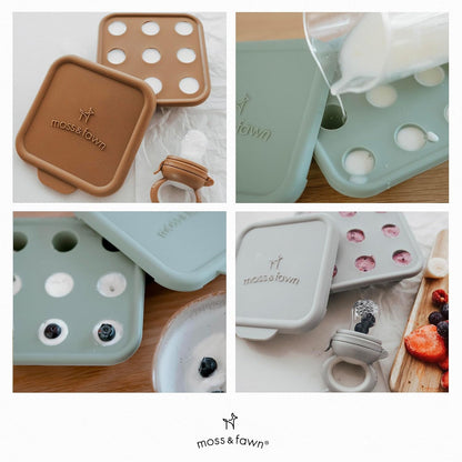 Moss and Fawn Ice Cube Tray - Forage Feeder Freezer & Teething Popsicle Mold for Breast Milk, Formula, Bone Broth, Purees, & Baby Food - BPA, Lead, & PVC-Free - Fern