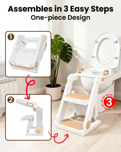 Potty Training Seat, Primlect Upgrade Ultra-Stable Toddler Toilet Seat for Kids Boys Girls, 2 in 1 Potty Training Toilet with Step Stool, Adjustable Seat and Ladder, Non-Slip Pad, Splash Guard (Grey)