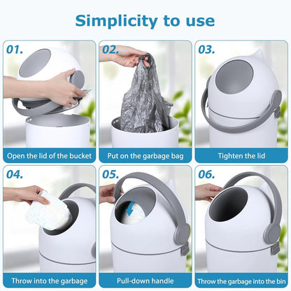 Diaper Pail Odor Control Bin, Large Capacity Diaper Disposal Container, Plastic 15L Holds 16 Diapers Airtight Lid, with Odor Blocking Baffle for Home Nursery Room Living Room White