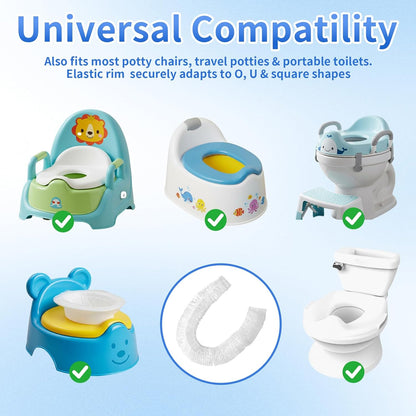 Dunzoom 400 Pcs Potty Chair Liners with Elastic Disposable Clear Refill Potty Bags for Training Travel Leakproof & Easy to Clean for Most Toilet Training Seat Floor Bedside Commode 18" x 8"