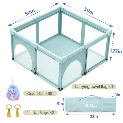 Foldable Baby Playpen, iTiLike Large Playard with Detachable Thickened Washable Water-Resistant Mat, Playpen for Babies and Toddlers, Play Pens with Gate, Indoor & Outdoor Portable Play Yard