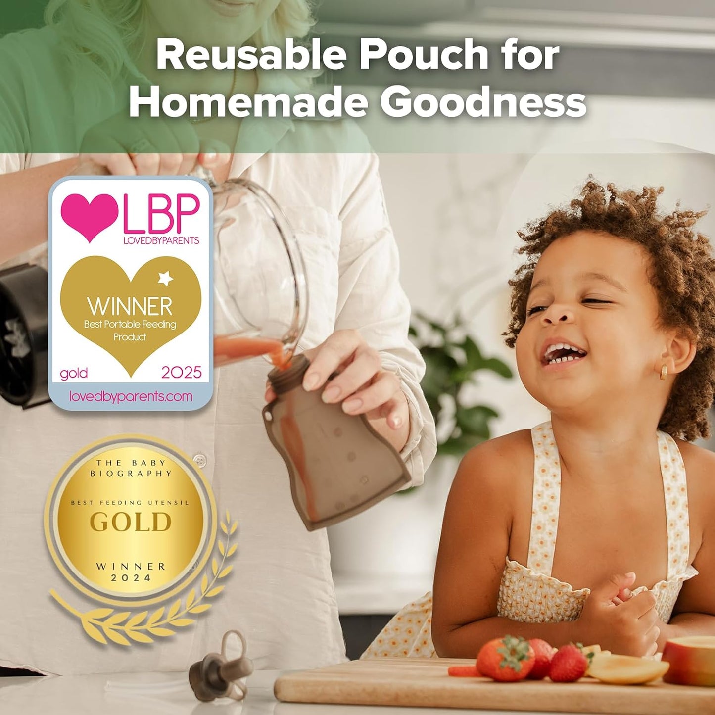 haakaa Yummy Pouch Reusable Baby Food Pouch, Reusable Pouches for Toddlers Kids Squeezable Pouch, Washable Freezer - Make Homemade Organic Food for Babies/Toddlers, 4oz, 2 Pack,6m+(Pea Green)