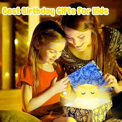 Baby Night Light for Car Seat- Dimming Function 9 Colors Changing Eye Caring Portable Rechargeable & Timing Bedside Lamp Light Up Toddler Bed Room Travel Essentials Squishy Silicone Infant BPA Free