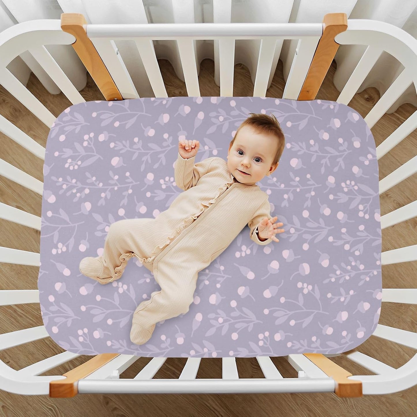 Fitted Crib Sheets Cactus and Floral Stretchy Portable Playard Sheets for Baby Toddler, Breathable Soft Mini Crib Mattress 52 x 28 in for Boys and Girls