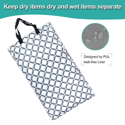 wegreeco Reusable Hanging Wet Dry Cloth Diaper Bag (Grey Leaf, Grey)