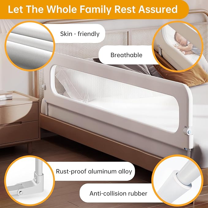 Baby Bed Guard Rail for Toddler - 78.7in Adjustable Heights, Swing Down Bedrail, Extra Tall Child Safety Side Railing Guards for Kids - Toddler Bed Rail for Queen, King, Twin, and Bunk Size Beds