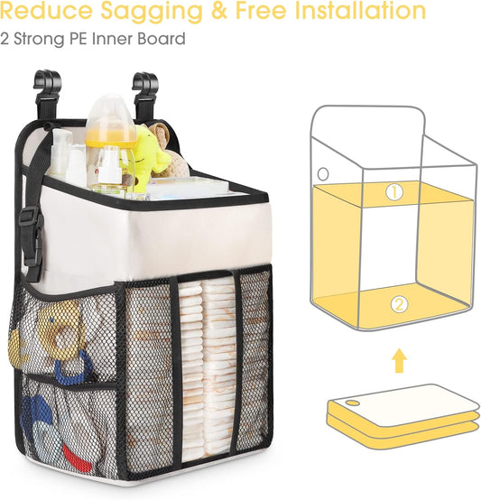 Maliton Changing Table Diaper Organizer - Baby Hanging Diaper Stacker Nursery Caddy Organizer for Cribs Playard Baby Essentials Storage (Gray)