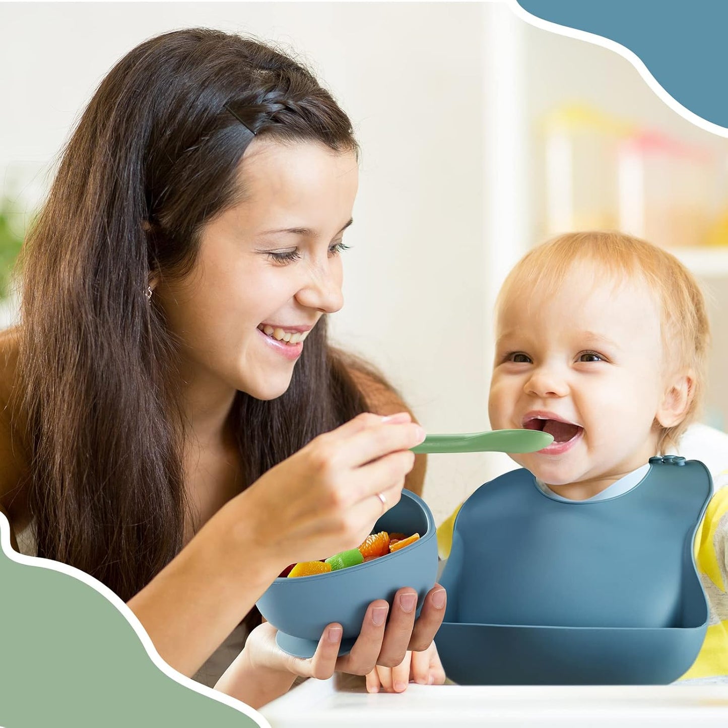 10 Pack Silicone Baby Feeding Set, Toddlers Led Weaning Feeding Supplies with Suction Baby Bowl Divided Plate Adjustable Bib Soft Silicone Spoon Fork, Infant Self Eating Utensil Set (Gray, Khaki)