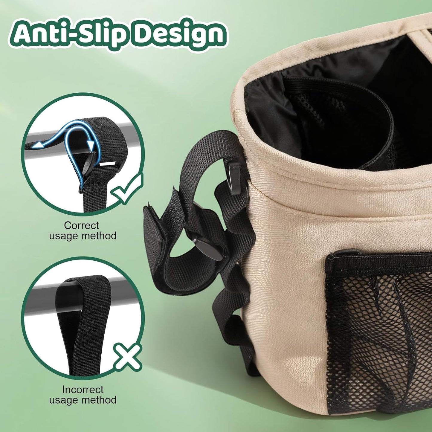 Guiseapue Universal Stroller Organizer with Cup Holder: Stroller Caddy Accessories with Detachable Phone Bag Fit for Uppababy, Non-Slip Straps, Walker Accessories, First Mothers Day Gifts for New Mom