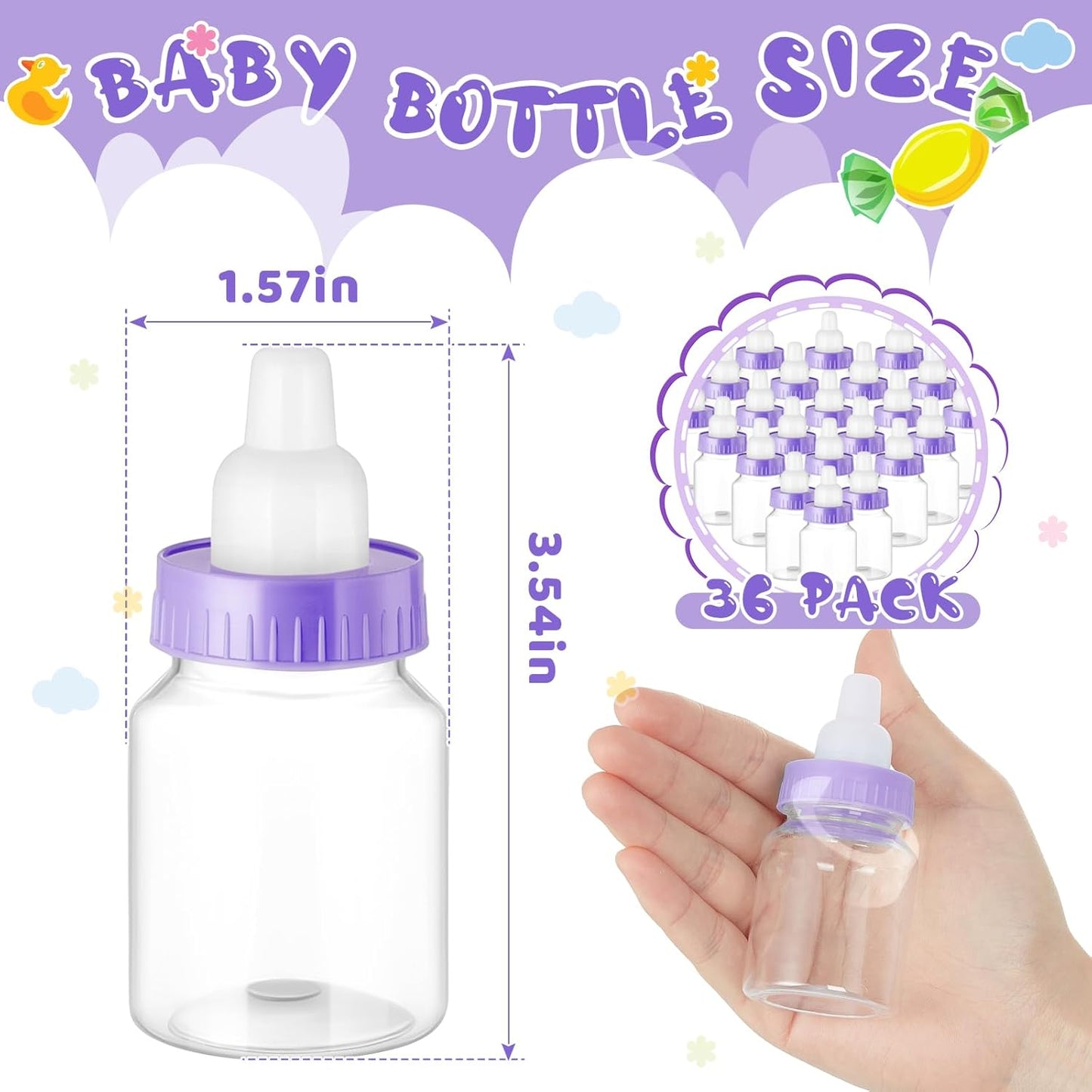 36 Pcs 3.5 Inch Baby Bottle Shower Favor Mini Plastic Candy Bottle Clear Bottles for Baby Shower Mini Feeding Candy Box for Party Favor Gift Decor(Blue)