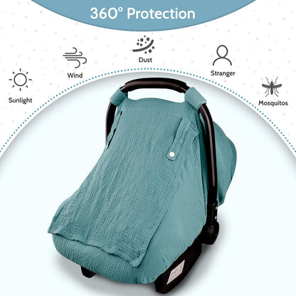 Hooyax Muslin Car Seat Cover Baby, Summer Car Seat Covers for Babies, Infants, and Newborns, Ultra Soft Breathable Universal Fit Stroller Carseat Canopy Covers for Boys Girls (Heart)