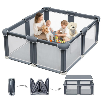 G TALECO GEAR Foldable Playpen for Babies and Toddlers, 71"x79" Portable Play Yard with Mat, Kids Collapsible Play Pen with Sturdy Metal Frame & Mesh Walls, Indoor & Outdoor Baby Fence Play Area