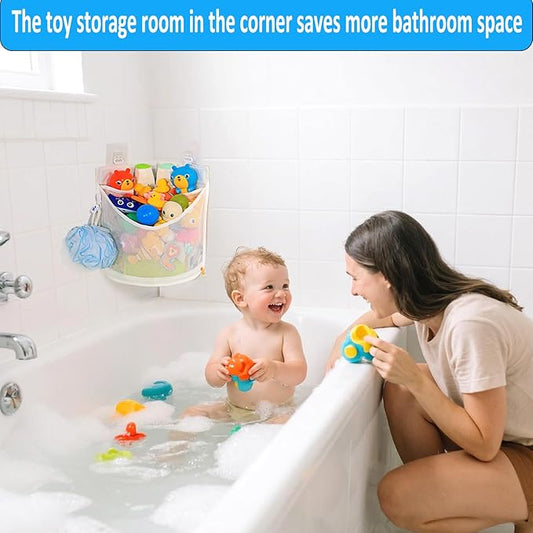 KPH Bath Toy Organizer, Large Capacity Corner Hanging with Mesh bath toy storage, Quick Drying