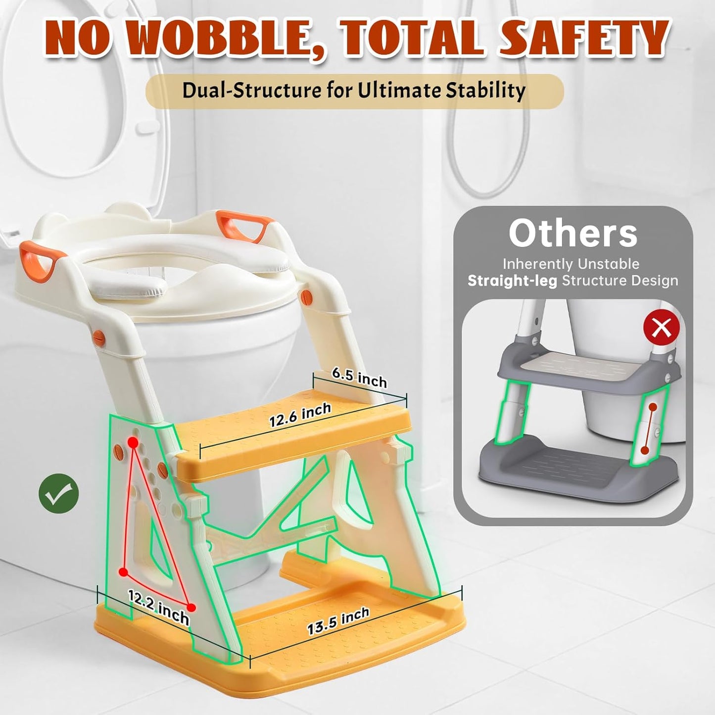 Potty Training Toilet Seat, Stable Potty Training Seat with Step Stool, 2 in 1 Toddler Toilet Seat with Steps for Kids Boys Girls, Toddler Potty Seat with Ladder, Splash Guard, Anti-Slip Pads (Gray)