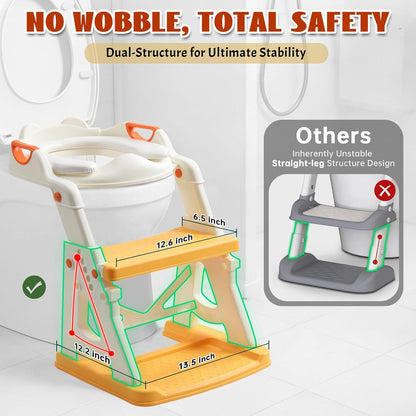 Potty Training Toilet Seat, Stable Potty Training Seat with Step Stool, 2 in 1 Toddler Toilet Seat with Steps for Kids Boys Girls, Toddler Potty Seat with Ladder, Splash Guard, Anti-Slip Pads (Gray)