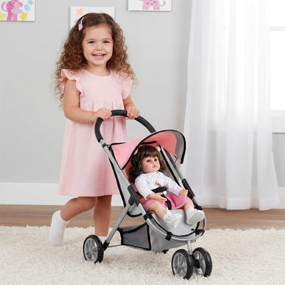 GAGAKU Baby Doll Stroller for Toddlers, Foldable Toy Stroller with Storage Basket and Bag, Diapers - Reborn Doll Accessories for Girls & Kids Ages 3+, Pink