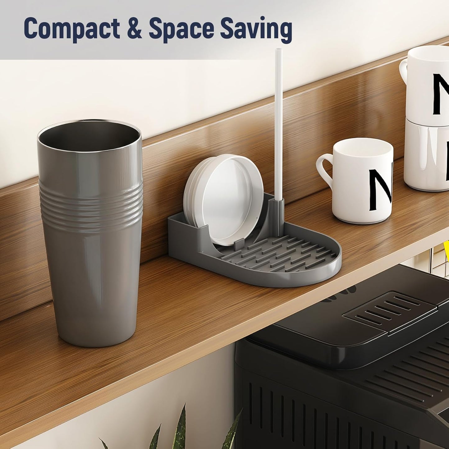 NiHome Silicone Water Bottle Drying Rack Compatible with Stanley Tumblers 20-40oz, Mugs, Wine Glasses, Compact Portable Cup Dryer Stand with Anti-Slip Base for Countertops, RVs & Travel (Cream)