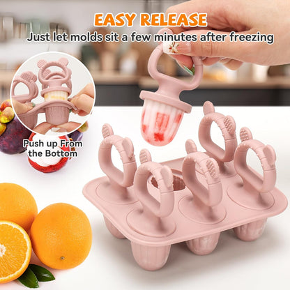 2-in-1 BPA-Free Ice Pop Molds & Silicone Baby Teethers for Teething Relief | Easy Fill Feeder for Breastmilk, Puree & Baby Food | Soothing, Fun & Safe Chewable Teething Toys for Infant & Toddler