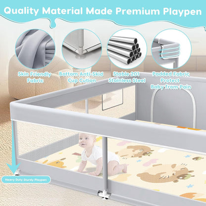 Fshibila Baby Playpen, 50x50 Inch Baby Playard for Babies and Toddlers, Play Pens for Indoor & Outdoor, Sturdy Safety Play Yard with Soft Breathable Mesh, Anti-Fall, Grey