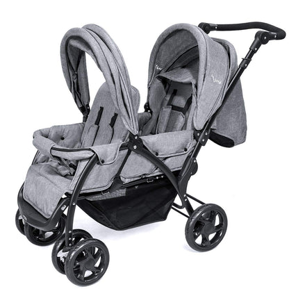 BABY JOY Double Stroller, Foldable Lightweight Twin Stroller with Tandem Seating, Adjustable Backrest/Canopy/Footrest, 5-Point Harness, Storage Basket, Newborn and Toddler (Black)