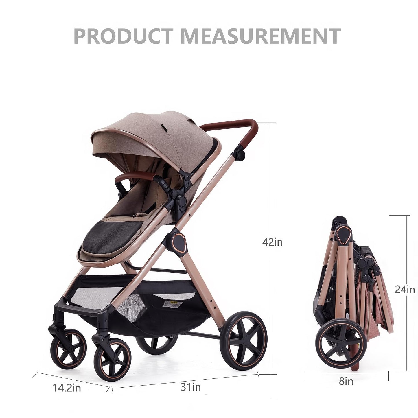 Lortsybab 2 in 1 Baby Stroller, Newborn Infant Toddler Convertible Pram Stroller for 0-36 Months Old Babies (Grey)