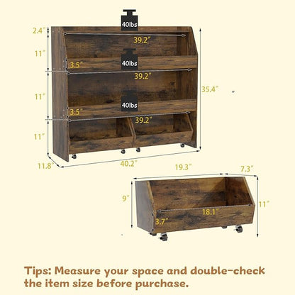 COZPAW Toy Storage Organizer, 3 Tier Montessori Shelf with Movable Bins (Brown)
