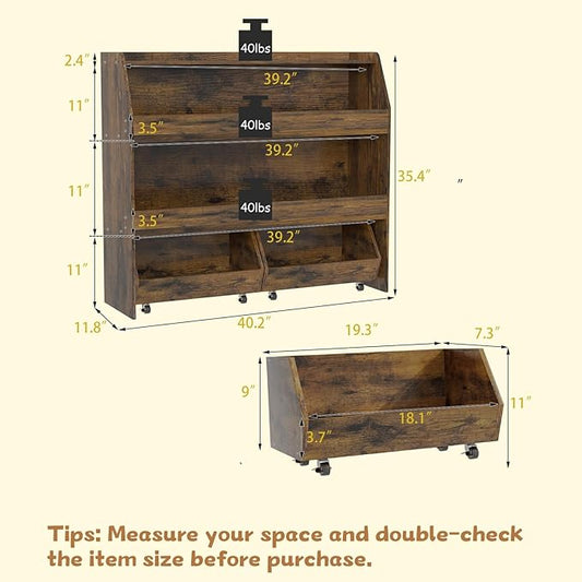 COZPAW Toy Storage Organizer, 3 Tier Montessori Shelf with Movable Bins (Brown)