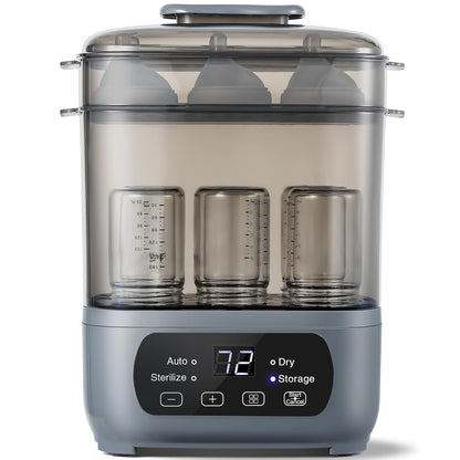 AMZBABYCHEF 4-in-1 Baby Bottle Steamer and Dryer, Electric Steamer with Fast Drying, Universal Fit for All Bottles, LED Touch Screen & Auto Shut-Off Protection (Grey)