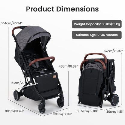 INFANS Travel Stroller, Lightweight Compact Baby Stroller for Airplane with One-Hand Fold, Multi-Position Recline, Canopy, 4 Wheel Suspension, Storage Basket (Grey+Black)