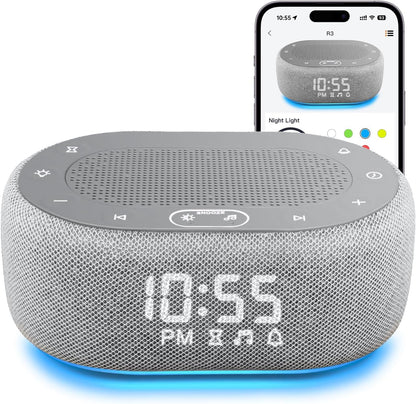 1Mii White Noise Sound Machine with Alarm Clock, Sound Machine for Sleep for Adults Baby, 30 Soothing Sounds, Smart App Controlled, Dimmable 7-Color Night Light, Sleeping Timer, 30 Volume Levels