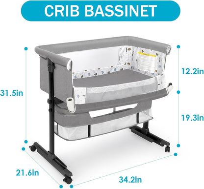 YADAQE Baby Bassinet, Baby Basinet Bedside Sleeper, Easy to Fold Portable Crib Side Bassinet 2025new Style Girl/boy bassinets(Light Grey)