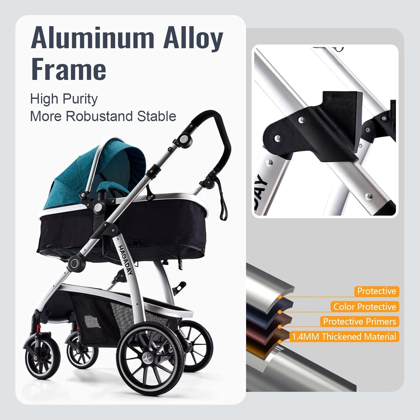 Baby Stroller, 2-in-1 Reversible Toddler Seat with Lie-Flat Mode, Foldable Infant Stroller with Canopy, One Button Brake, Adjustable Handle, Newborn Pushchair (Black B)