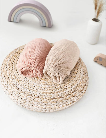 MairMore 2 Pack Muslin Fitted Bassinet Sheets for Babies, Soft & Breathable 100% Cotton Bedside Sleeper Bassinet Sheet, Moses Basket Oval Rectangle Pad/Mattress (Pink Blossom)