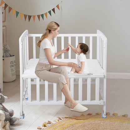 Flwrgirl Baby Bassinets Bedside Sleeper - Portable Pine Wood Bedside Bassinet with Mattress,3 Heights Small Mini Crib,Baby Crib for Newborns,Unpainted | Pine Wood Bassinet, Mattress Included, 3-IN-1 Convertible, Adjustable Height, Locking Wheels, Portalbe