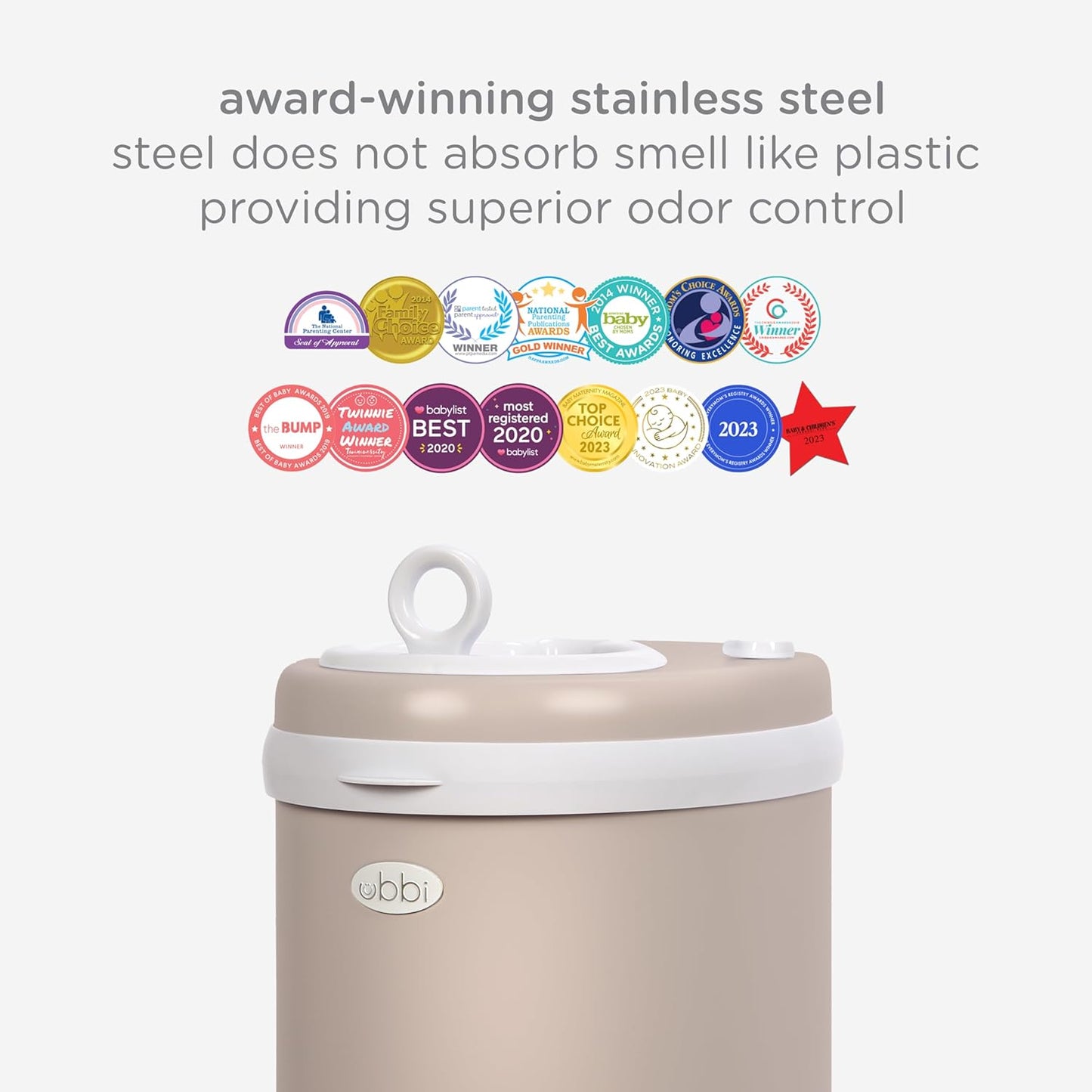 Ubbi Steel Diaper Pail, Odor Locking, No Special Bag Required, Award-Winning, Registry Must-Have, White