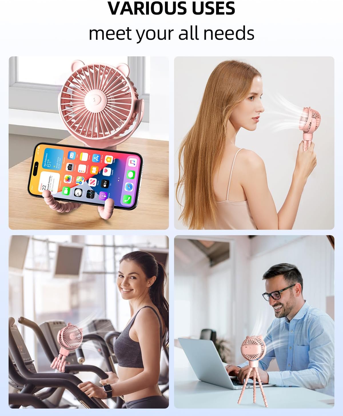Portable Stroller Mini Fan, Small Rechargeable Personal Fan, Baby Travel Essentials for Wagon, Car Seat, Treadmill, Battery Powered Biking Gear Accessories, 360° Rotation, 3-Speed, Display, Black