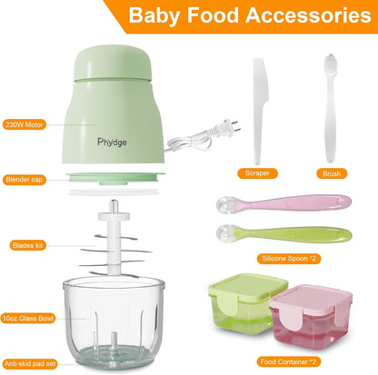 Baby Food Maker, Green Baby Food Blender, 10oz Baby Food Puree Maker, Food Processor for Baby Foods Fruit Vegetable Meat, 10-Second Quick Soft Food Prep for Baby