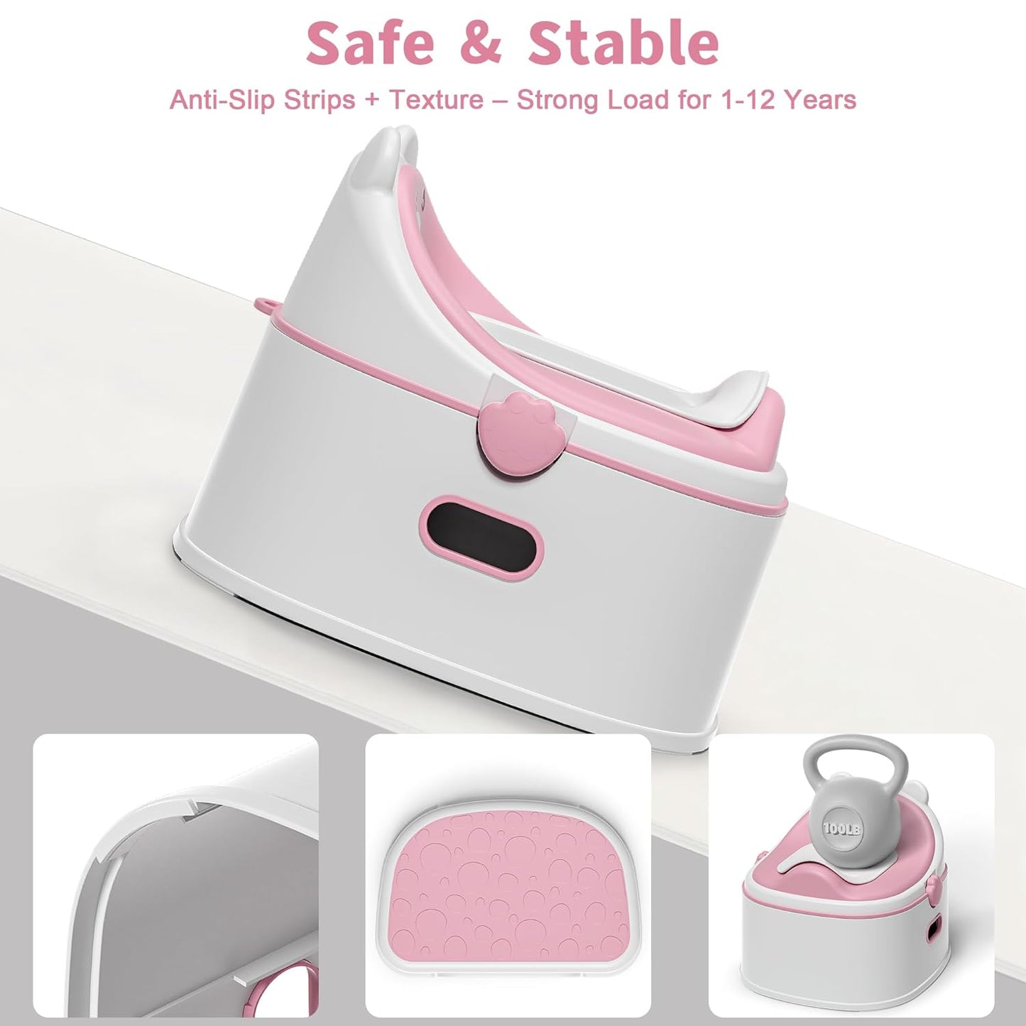 3-in-1 Potty Training Toilet, Portable Potty, Potty Training Seat and Toddler Step Stool, Easy Setup and Clean, Anti-Slip Toddler Potty Trainer for Boy Girl,Grey