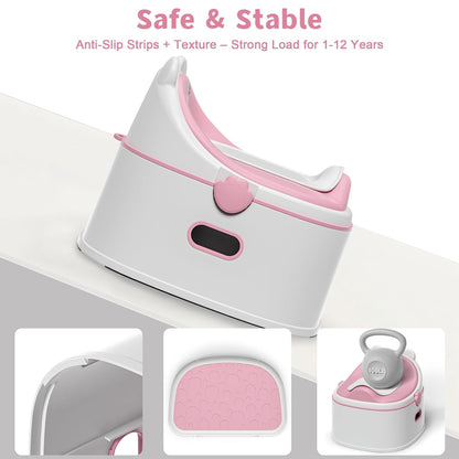 3-in-1 Potty Training Toilet, Portable Potty, Potty Training Seat and Toddler Step Stool, Easy Setup and Clean, Anti-Slip Toddler Potty Trainer for Boy Girl,Grey