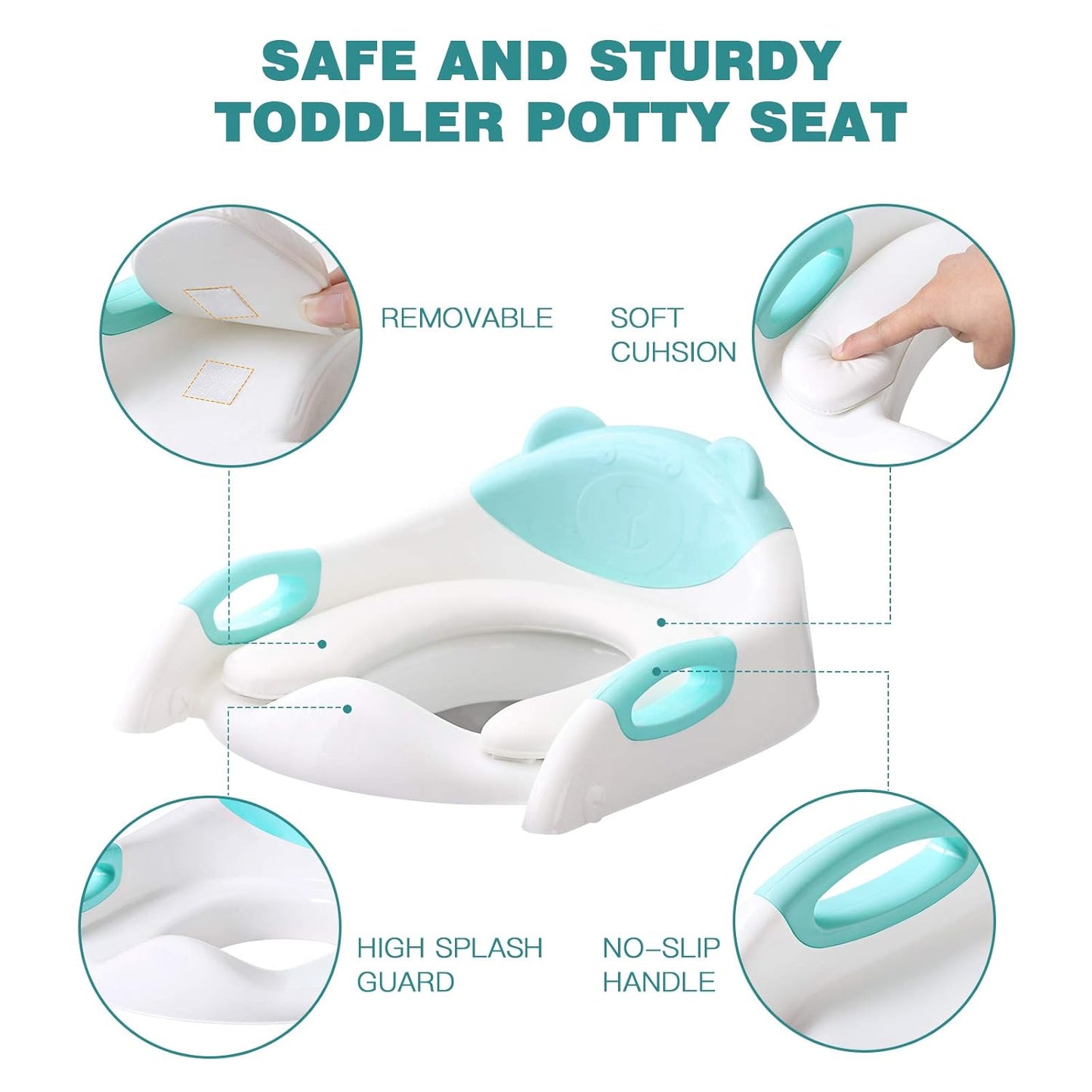 Potty Training Seat, SKYROKU Upgrade Toddler Toilet Seat for Kids Boys Girls, 2 in 1 Potty Training Toilet, Splash Guard Anti-Slip Pad Step Stool,New Sector-Shape Stabilized Base (8899+Grey)