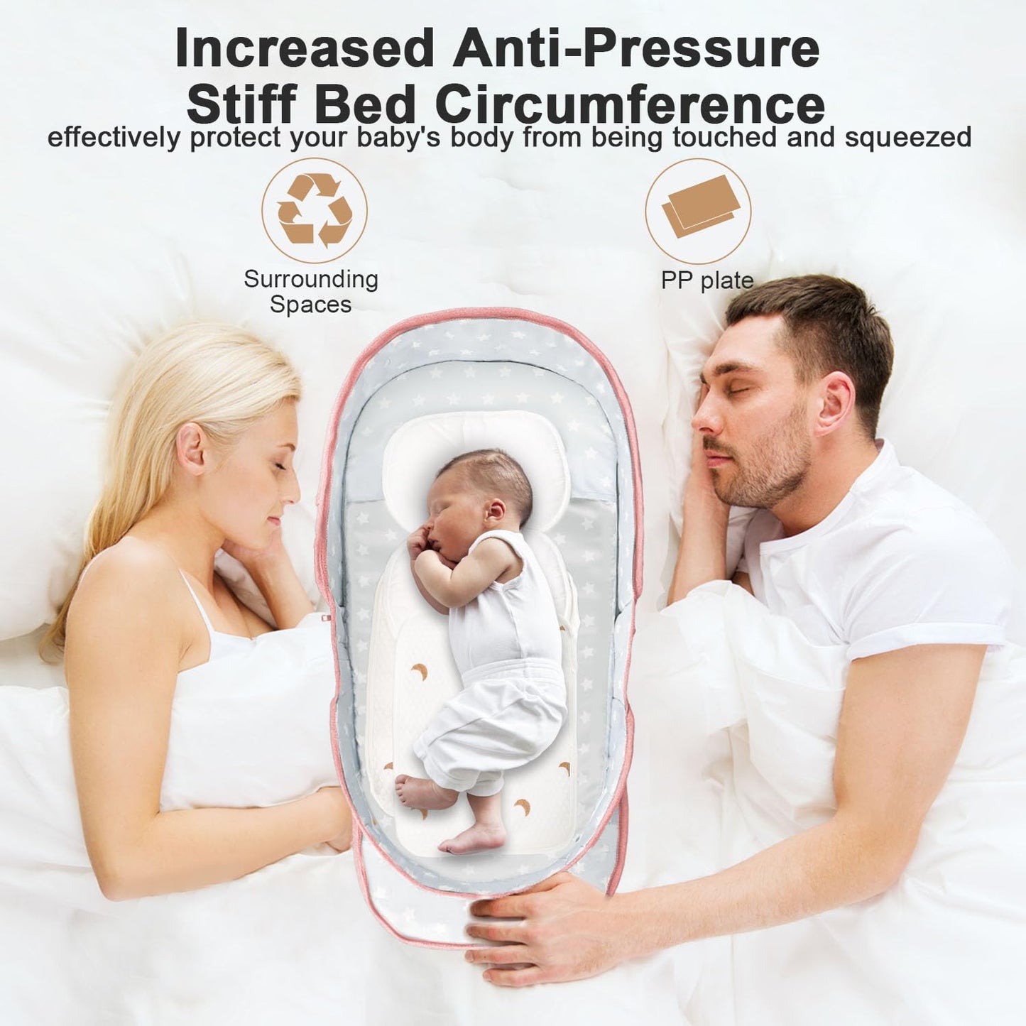 Portable Bassinet for Baby,Baby Bassinets Bedside Sleeper for Travel & Home,Foldable Bedside Crib with Breathable Mesh,Lightweight with Carry Bag & Storage Pocket,Safe Cosleeping Design for Infant