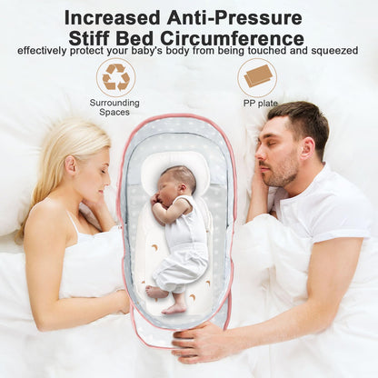 Portable Bassinet for Baby,Baby Bassinets Bedside Sleeper for Travel & Home,Foldable Bedside Crib with Breathable Mesh,Lightweight with Carry Bag & Storage Pocket,Safe Cosleeping Design for Infant