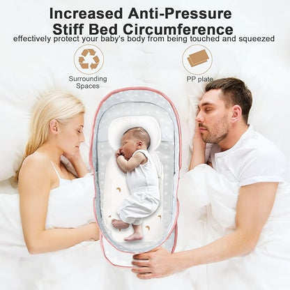 Portable Bassinet for Baby,Baby Bassinets Bedside Sleeper for Travel & Home,Foldable Bedside Crib with Breathable Mesh,Lightweight with Carry Bag & Storage Pocket,Safe Cosleeping Design for Infant