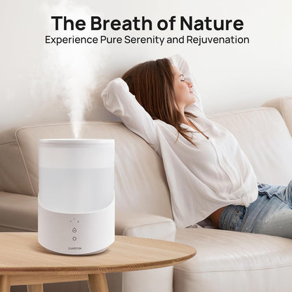 Clarston Humidifiers for Bedroom, 2L Top Fill with 360° Nozzle for Large Room, 7-Color Night Light, 24dB Quiet Cool Mist Air Humidifier for Baby Nursery & Plants, No BPA, Auto Shut Off, Easy to Clean