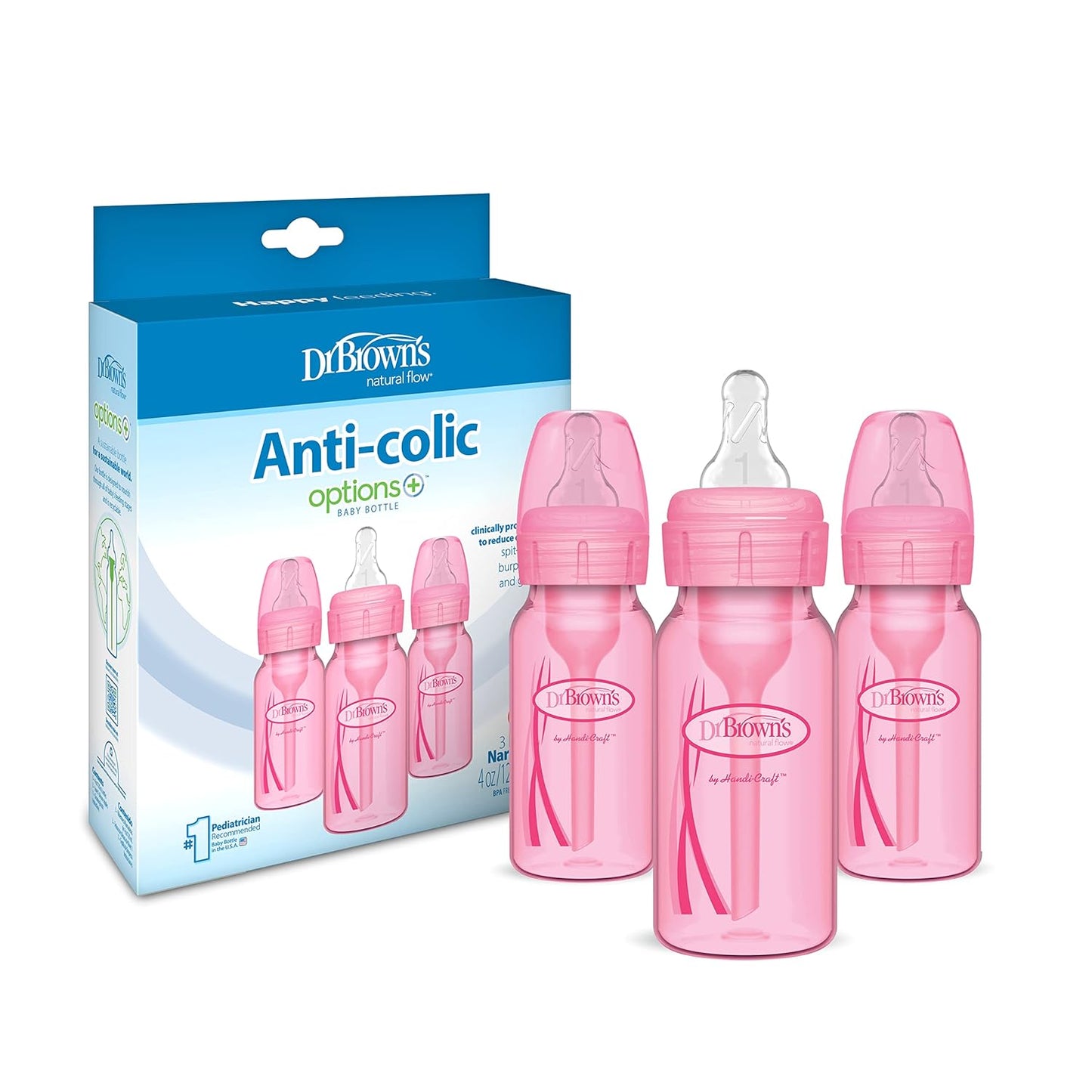 Dr. Brown’s Anti-Colic Options+ Narrow Baby Bottles, 0m+ Level 1 Nipple - Baby Bottle to Reduce Colic (3 Pack), Purple 8 oz